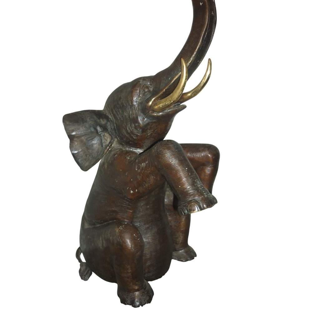 Vintage Bronze Elephant Statue Raised Trunk Hollywood Regency Fountain 26"